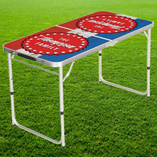 Rustic American Beer & Stripes Red Name Tailgate  Beer Pong Table (Creator Uploaded)