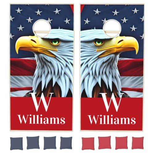 Rustic American Eagle Flag Camping Cornhole Set