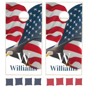 Rustic American Eagle Flag Camping Cornhole Set