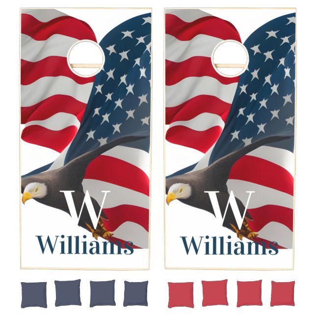 Rustic American Eagle Flag Camping Cornhole Set (Set)