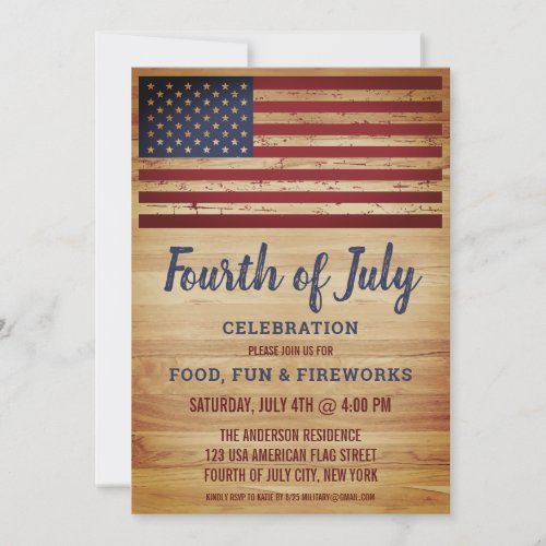 Rustic American Flag 4th Fourth of July Party Invitation - USA American Flag 4th of July Party Invitations. Invite friends and family to your patriotic fourth of July celebration with these rustic American Flag invitations. Personalize this american flag invitation with your event, name, and party details.
See our collection for matching patriotic 4th of July gifts ,party favors, and supplies. COPYRIGHT © 2021 Judy Burrows, Black Dog Art - All Rights Reserved. Rustic American Flag 4th Fourth of July Party Invitation