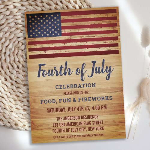 Rustic American Flag 4th Fourth of July Party Invitation