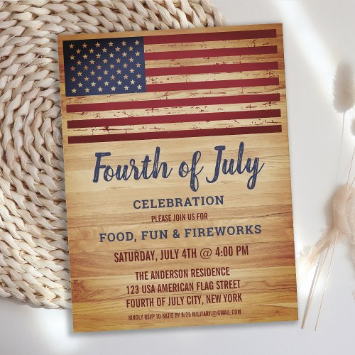 Rustic American Flag 4th Fourth of July Party Invitation Postcard