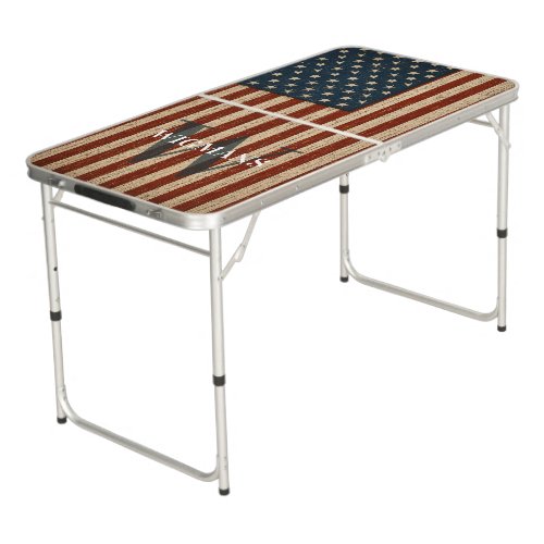 Rustic American Flag Beer Pong Table