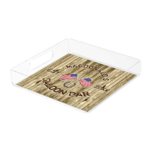 Rustic American flag Cowboy themed bar Acrylic Tray