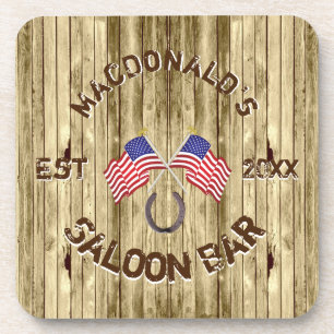 Rustic American flag Cowboy themed bar Beverage Coaster
