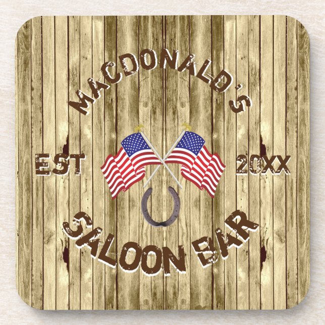 Rustic American flag Cowboy themed bar Beverage Coaster (Front)