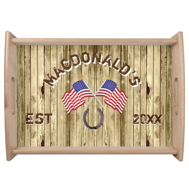 Rustic American flag Cowboy themed bar Serving Tray (Front)