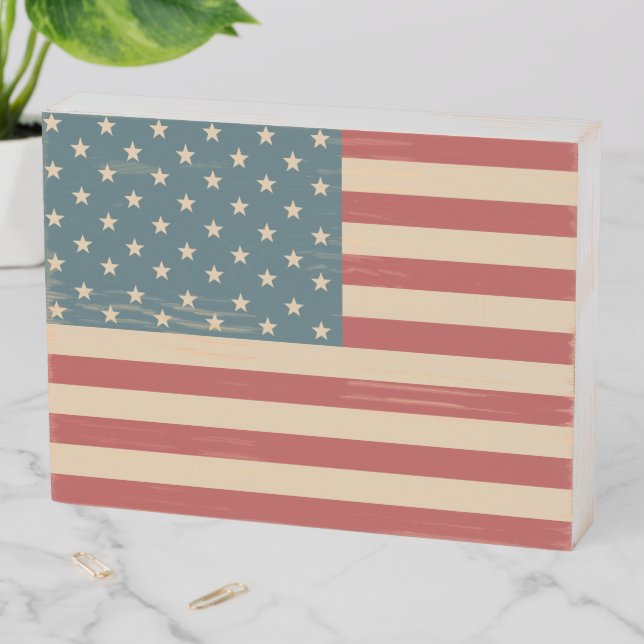 Rustic American Flag Decor Wooden Box Sign (In Situ Horizontal)