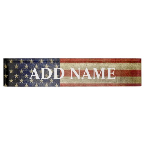 Rustic American Flag Desk Name Plate