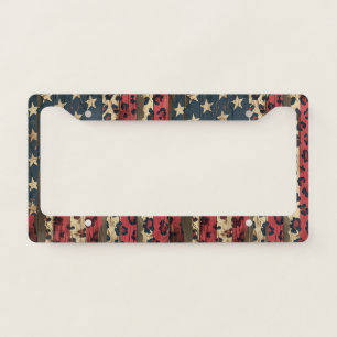 Rustic American Flag Leopard Print (1) License Plate Frame