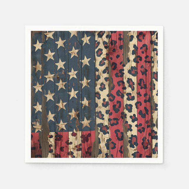 Rustic American Flag Leopard Print (1) Napkins (Front)