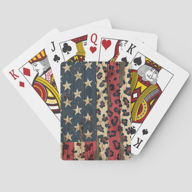 Rustic American Flag Leopard Print (1) Poker Cards (Back)