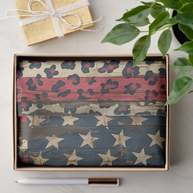 Rustic American Flag Leopard Print (1) Tissue Paper (Gift)