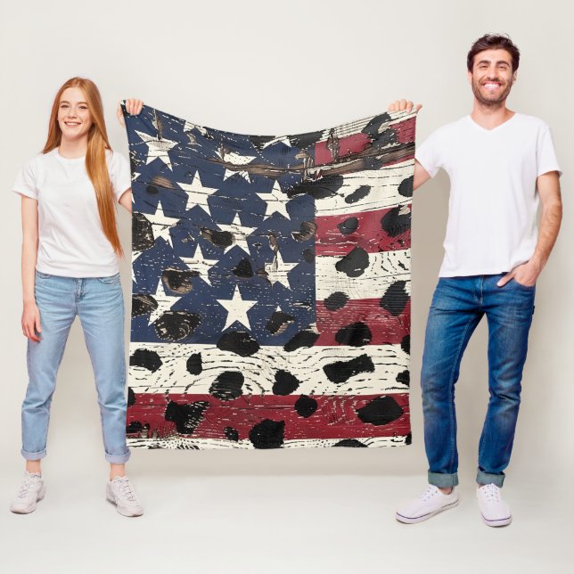 Rustic American Flag Leopard Print (2) Fleece Blanket (In Situ)