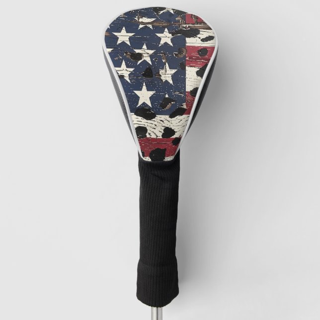 Rustic American Flag Leopard Print (2) Golf Head Cover (Front)