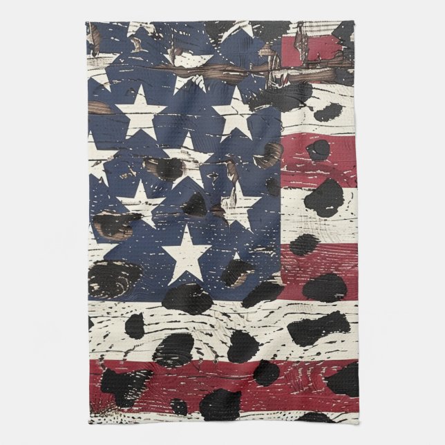 Rustic American Flag Leopard Print (2) Kitchen Towel (Vertical)
