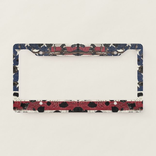 Rustic American Flag Leopard Print (2) License Plate Frame (Front)