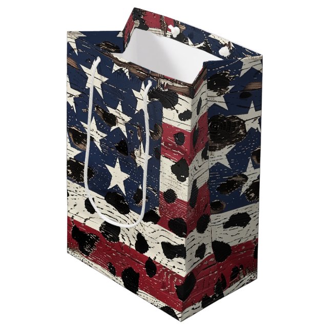 Rustic American Flag Leopard Print (2) Medium Gift Bag (Front Angled)