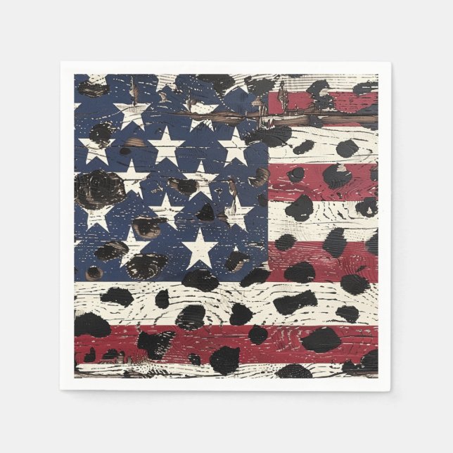 Rustic American Flag Leopard Print (2) Napkins (Front)