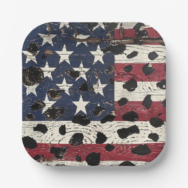 Rustic American Flag Leopard Print (2) Paper Plates (Front)