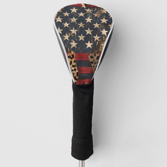 Rustic American Flag Leopard Print (3) Golf Head Cover (Front)