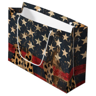Rustic American Flag Leopard Print (3) Large Gift Bag
