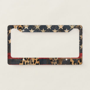 Rustic American Flag Leopard Print (3) License Plate Frame