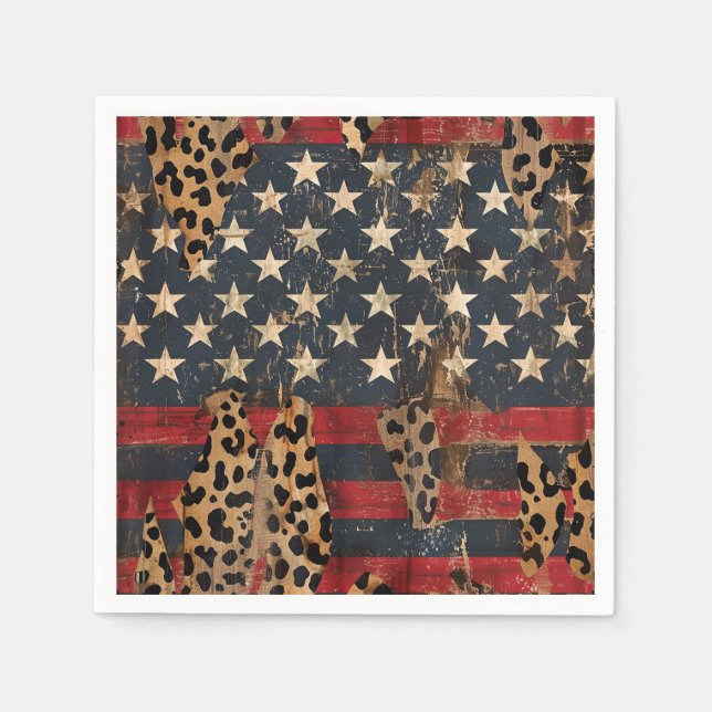 Rustic American Flag Leopard Print (3) Napkins (Front)
