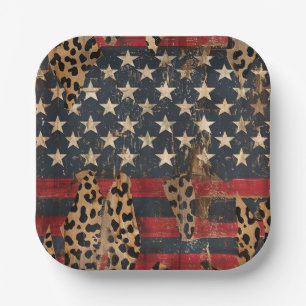 Rustic American Flag Leopard Print (3) Paper Plates
