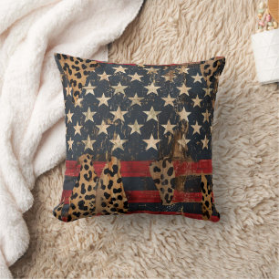 Rustic American Flag Leopard Print (3) Throw Pillow