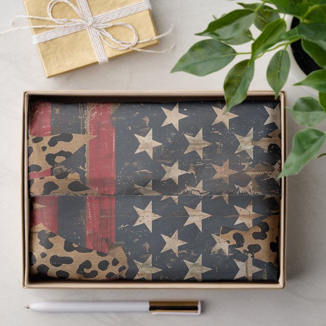 Rustic American Flag Leopard Print (3) Tissue Paper (Gift)
