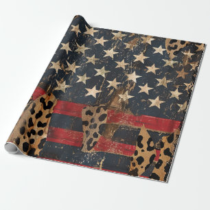 Rustic American Flag Leopard Print (3) Wrapping Paper