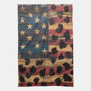 Rustic American Flag Leopard Print (4) Kitchen Towel
