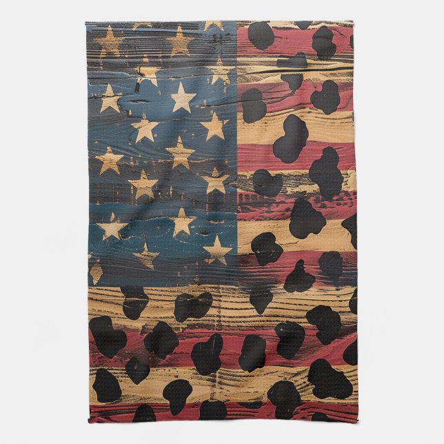 Rustic American Flag Leopard Print (4) Kitchen Towel (Vertical)