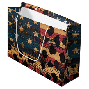 Rustic American Flag Leopard Print (4) Large Gift Bag