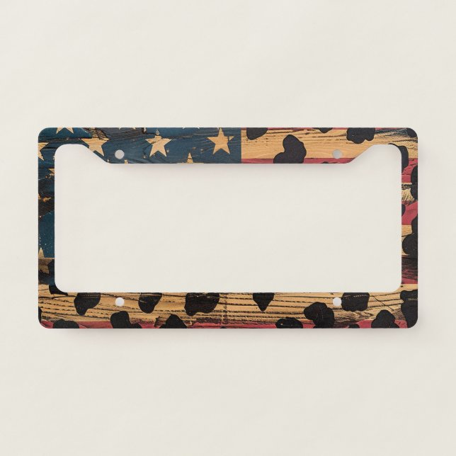 Rustic American Flag Leopard Print (4) License Plate Frame (Front)