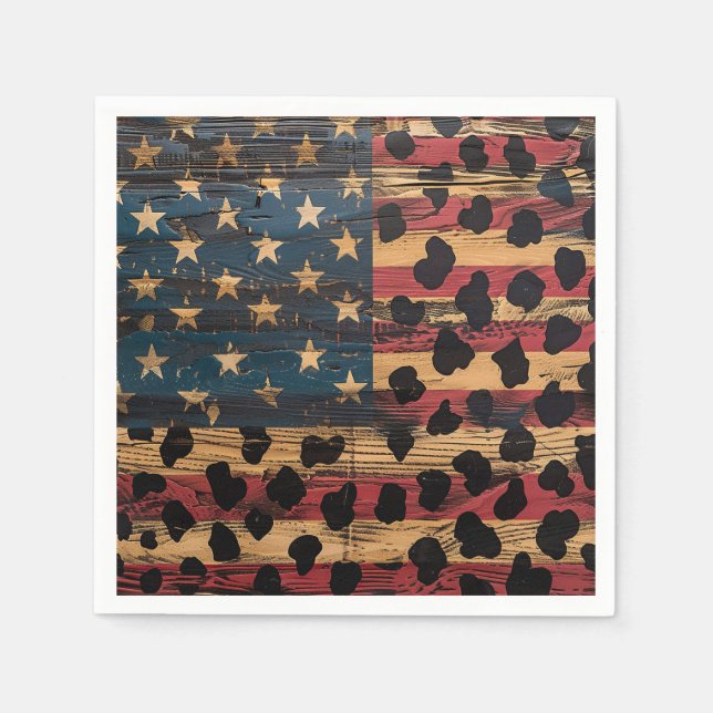 Rustic American Flag Leopard Print (4) Napkins (Front)