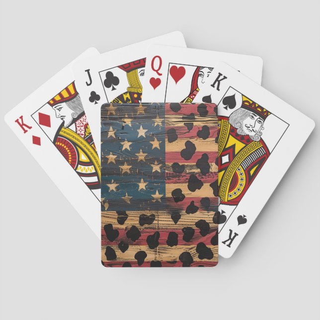 Rustic American Flag Leopard Print (4) Poker Cards (Back)