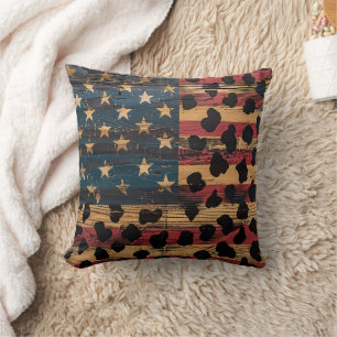 Rustic American Flag Leopard Print (4) Throw Pillow