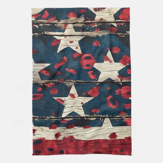 Rustic American Flag Leopard Print (5) Kitchen Towel (Vertical)