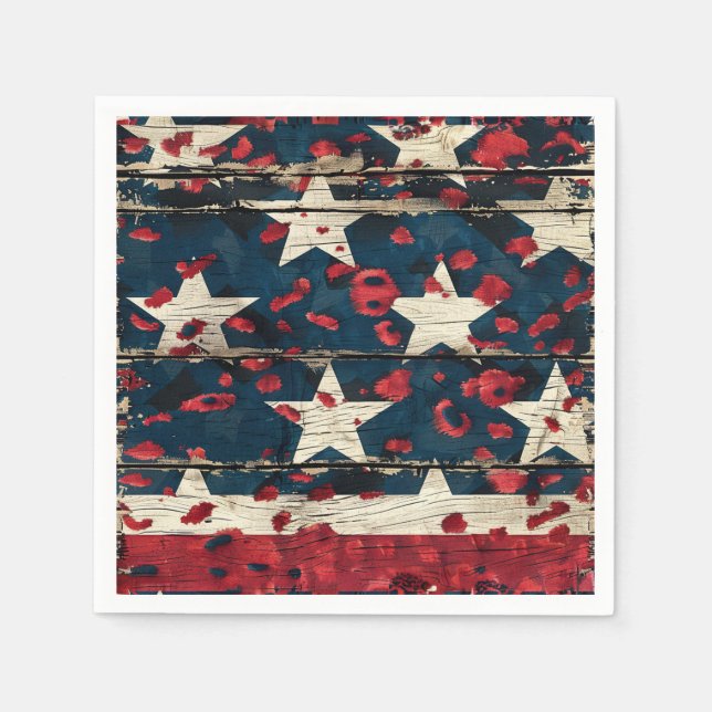 Rustic American Flag Leopard Print (5) Napkins (Front)