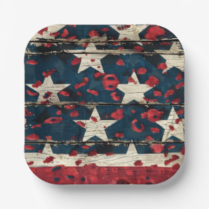 Rustic American Flag Leopard Print (5) Paper Plates
