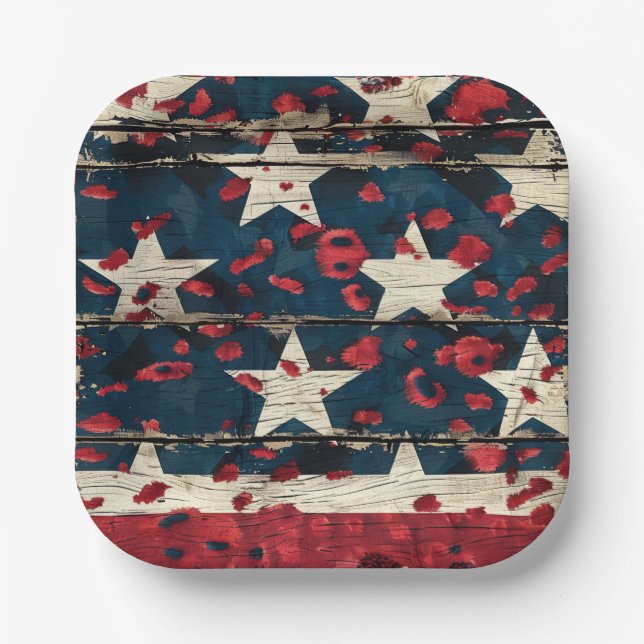 Rustic American Flag Leopard Print (5) Paper Plates (Front)