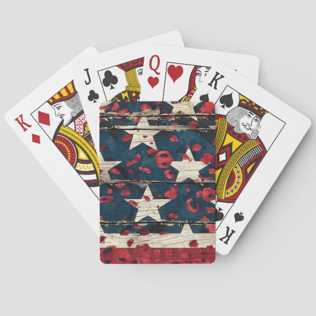 Rustic American Flag Leopard Print (5) Poker Cards (Back)