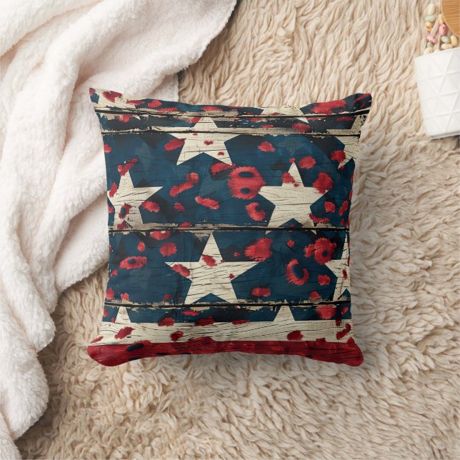Rustic American Flag Leopard Print (5) Throw Pillow (Blanket)