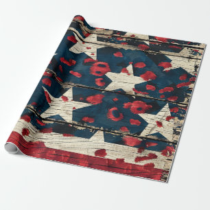 Rustic American Flag Leopard Print (5) Wrapping Paper