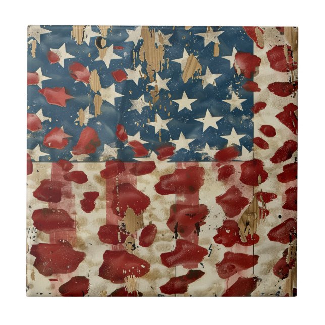 Rustic American Flag Leopard Print (6) Ceramic Tile (Front)