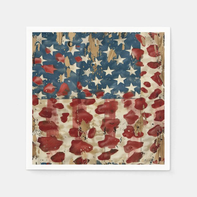 Rustic American Flag Leopard Print (6) Napkins (Front)