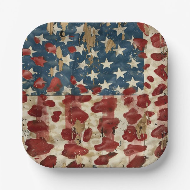 Rustic American Flag Leopard Print (6) Paper Plates (Front)